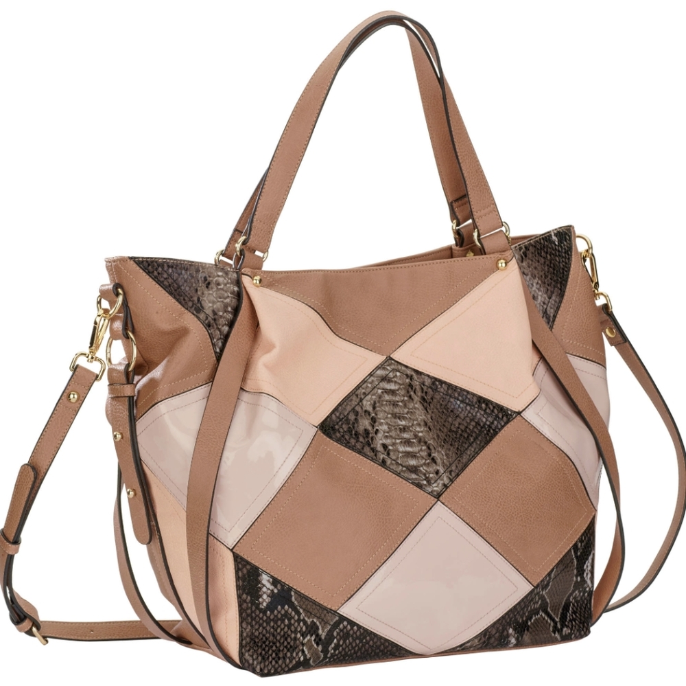 Big Buddha Large Blush Snakeskin MultiColor Patchwork Hobo Satchel Crossbody Bag